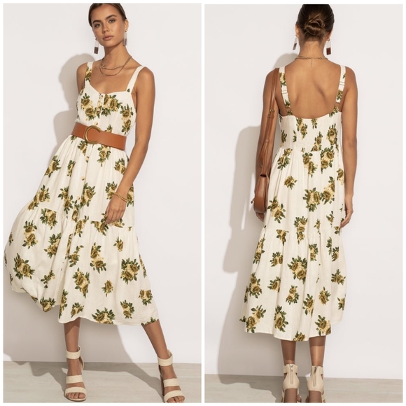 POLAGRAM Off White Floral Tiered Midi Dress - Picture 4 of 8